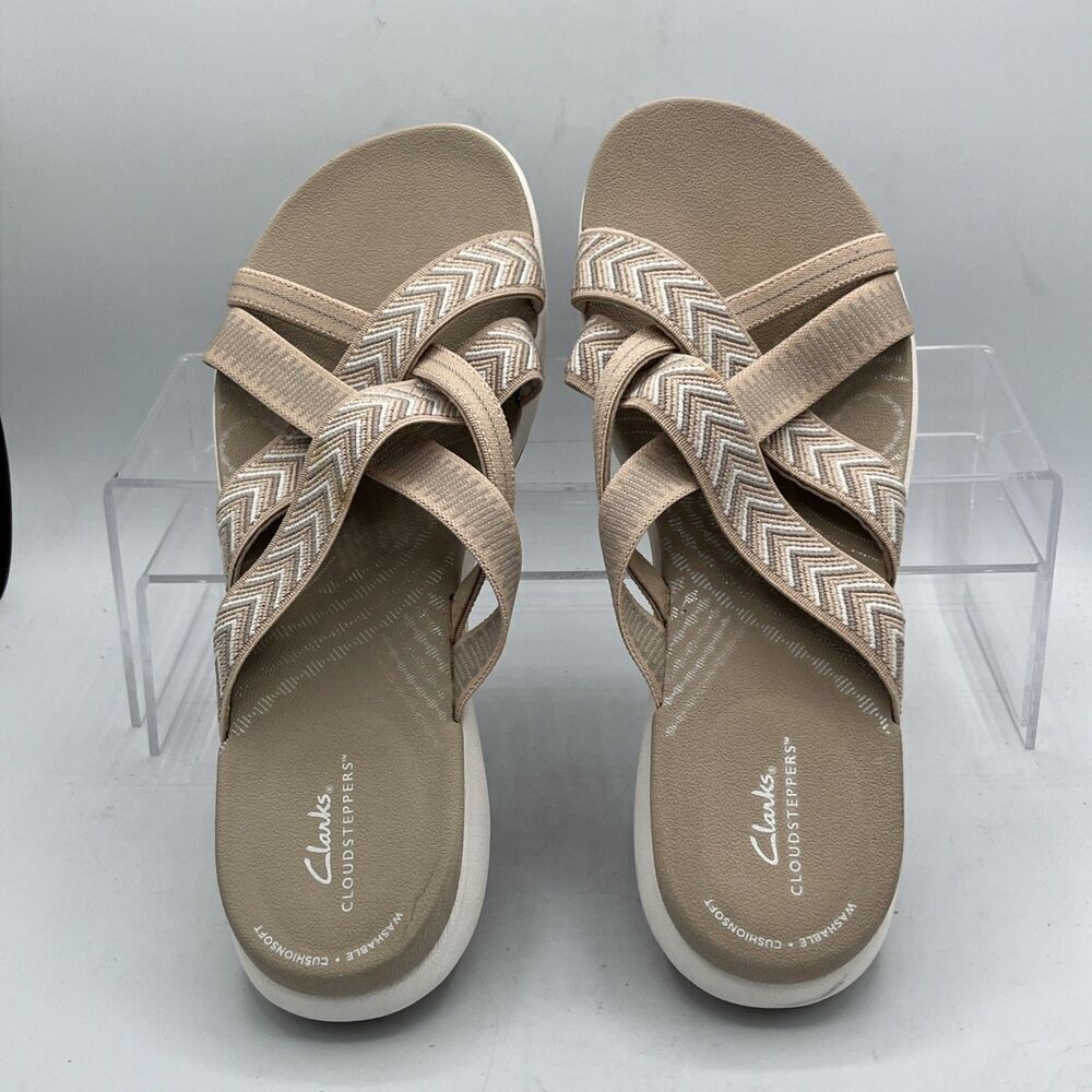 Clarks CloudSteppers Mira Isle Sand Textile Women's Sandals Size 10 Slide